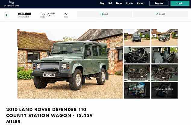 Derselbe Land Rover wechselte letzten Sommer bei einer Online-Auktion von Collecting Cars für 44.000 £ den Besitzer.  Das bedeutet, dass der Anbieter in nur 8 Monaten fast einen Gewinn von 80.000 £ erzielt hat