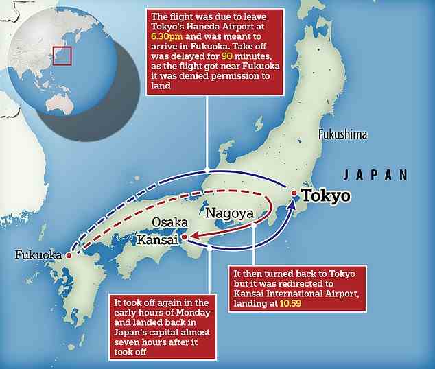 Rund 300 Flugpassagiere landeten nach einer alptraumhaften siebenstündigen Reise in Japan genau dort, wo sie gestartet waren
