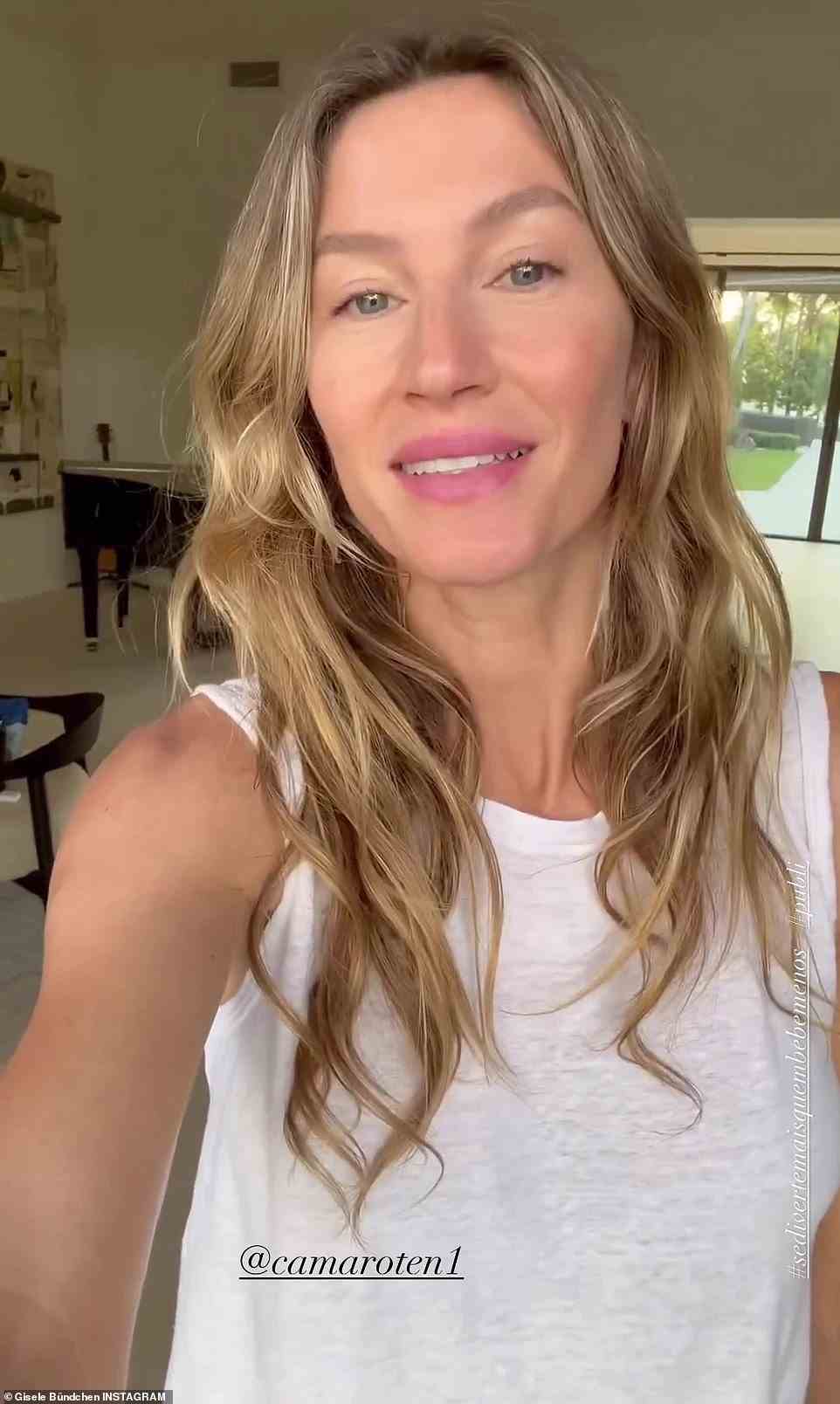 I spy... a piano! Gisele Bundchen has been sharing videos taken inside her current residence in Florida recently. On Thursday the 42-year-old Vogue model was at it again as she spoke to the camera while in a Miami mansion