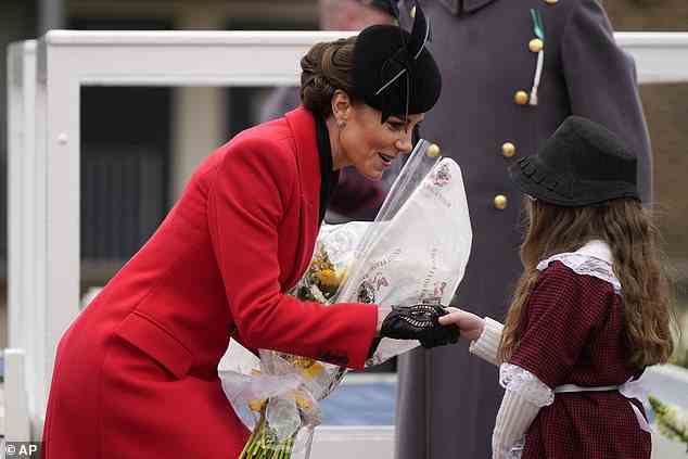 The Princess shook hands with one little girl ahead of the parade in Windsor earlier this morning