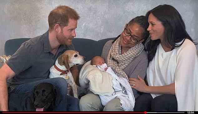 Harry and Meghan are pictured in Frogmore Cottage shortly after the birth of Archie
