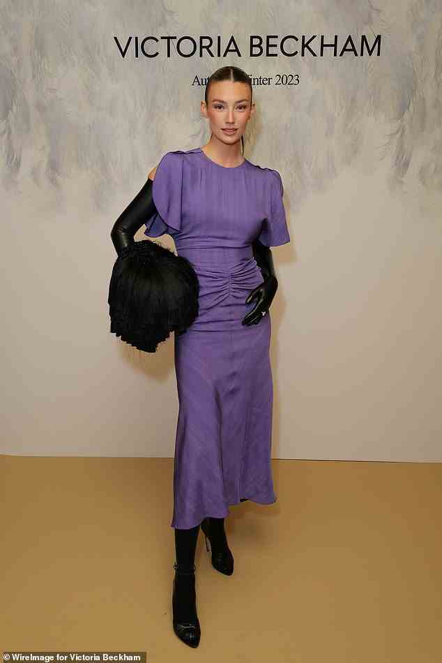 Fashionista: Lorena Rae cut a stylish figure in a chic purple dress