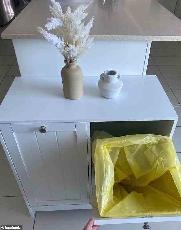 Eine Frau sagte, ihre Küche sehe „völlig verändert“ aus, nachdem sie ihren kleinen Mülleimer durch den Schrank ersetzt hatte