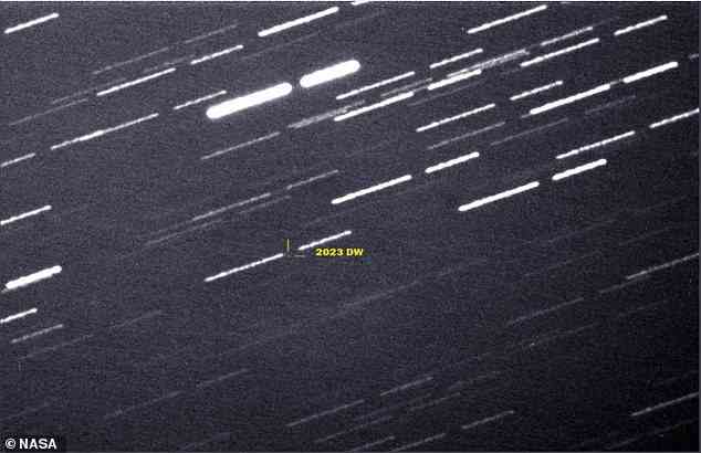 Die NASA bestätigte 2023 DW am 28. Februar. Abgebildet ist das erste Bild des Asteroiden im Weltraum