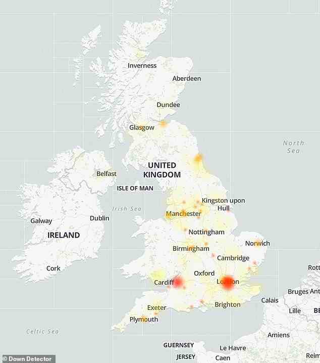 Benutzer in Städten in ganz Großbritannien beschwerten sich über Probleme, einschließlich derer in London und Bristol