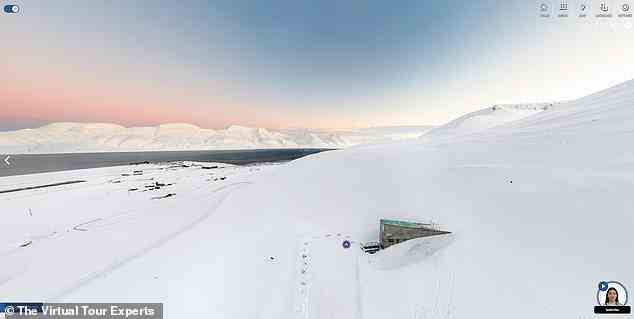 Die Tour bietet Tag- und Nachtansichten der Landschaft, die Svalbard Seed Vault umgibt, sowie einen Blick hinter seine Türen