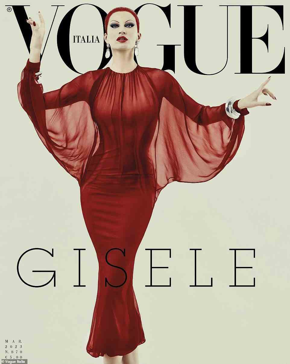 Comeback queen: Bundchen looked unrecognizable for the cover of March cover of Vogue Italy