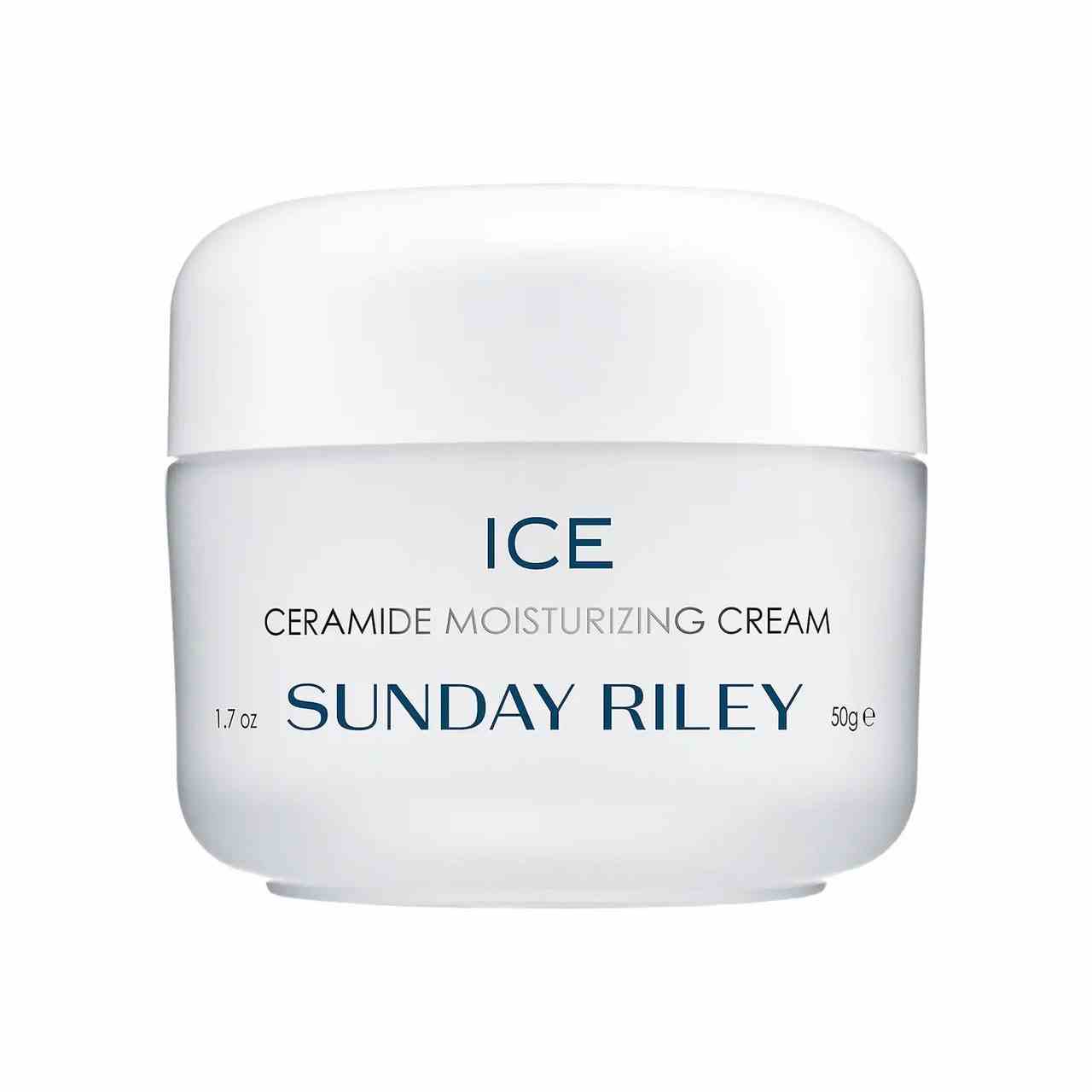 Sunday Riley Ice Ceramide Moisturizing Cream weißes Glas auf weißem Hintergrund