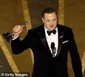 Comeback king: Brendan Fraser won Best Actor for his performance in The Whale