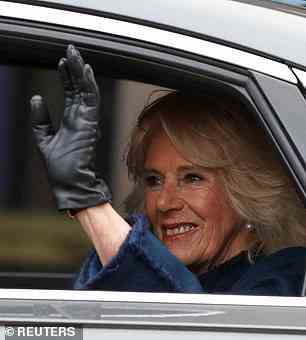 Camilla donned some leather gloves for the outing