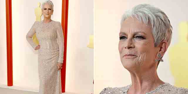Jamie Lee Curtis läuft bei den Academy Awards 2023 in hauchdünnen Dolce &  Gabbana-Kleid.