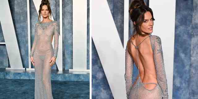 Alessandra Ambrosio zeigte ihre Supermodel-Figur, indem sie ein durchsichtiges Dundas-Kleid trug.