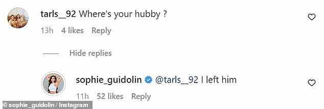 In einer Reihe von Instagram-Kommentaren behauptete Guidolin am Freitag, dass – entgegen den Gerüchten, die online die Runde machten – sie diejenige war, die ihren Ehemann „verlassen“ hat, nicht umgekehrt