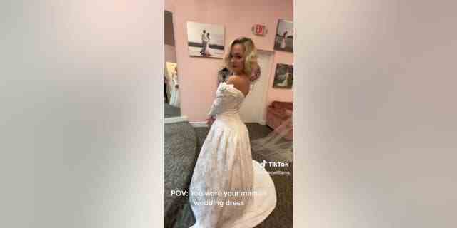 Williams is shown trying on her mother's long-sleeve wedding gown, which she later wore on her own wedding day. "I don't believe in a backup plan," she said of her lifestyle choice to focus solely on her husband. 