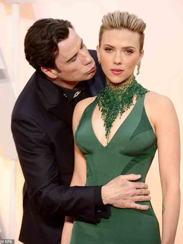 Creepy: During the 2015 Oscars viewers were left cringing when then 61-year-old John Travolta leant in to kiss a 30-year old Scarlett Johansson