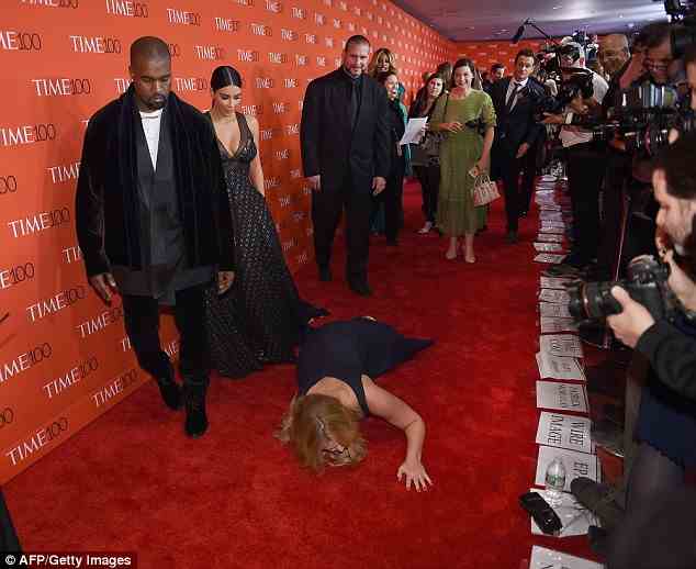 'They didn't crack a smile':The comedian took her tumble in front of then it couple Kim Kardashian and Kanye West before crawling along the floor in front of them