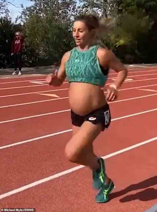 Despite being a professional athlete, Makenna (shown during her second pregnant mile) said trolls waded in during both pregnancies to tell her she shouldn't train so hard while expecting - but she brushes them off