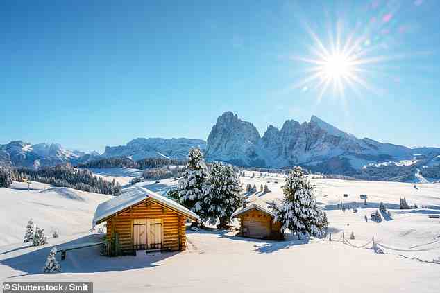 Italienische Konfektion: Die Dolomiten bieten unzählige Aktivitäten für Familien, von abendlichen Schneeschuhtouren bis hin zu zahlreichen Abfahrtspisten.  Abgebildet ist das Hochplateau der Seiser Alm