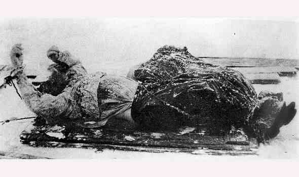 Der Körper von Rasputin, nachdem er aus der Newa gezogen wurde
