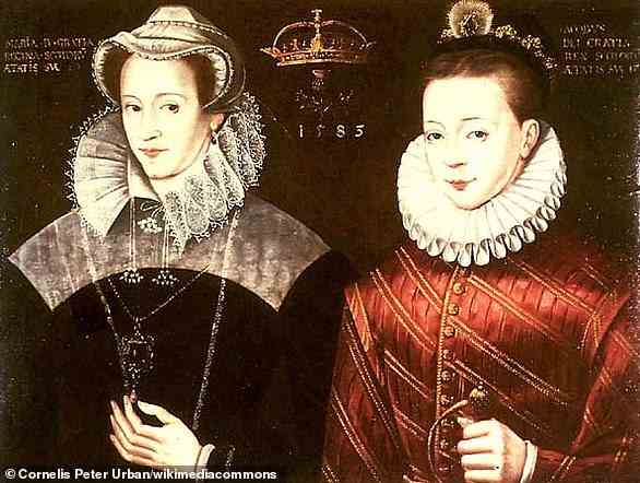 Mary Queen of Scots mit ihrem Sohn James VI und I dargestellt;  In Wirklichkeit sah Mary ihren Sohn zum letzten Mal, als er zehn Monate alt war