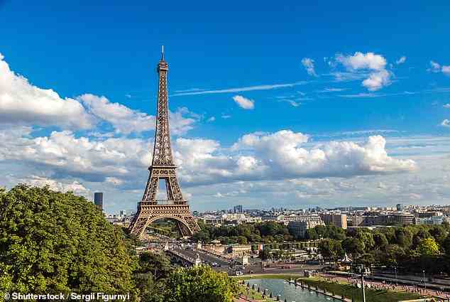 Oben ist der ursprüngliche Eiffelturm zu sehen, der 1889 der Öffentlichkeit zugänglich gemacht wurde