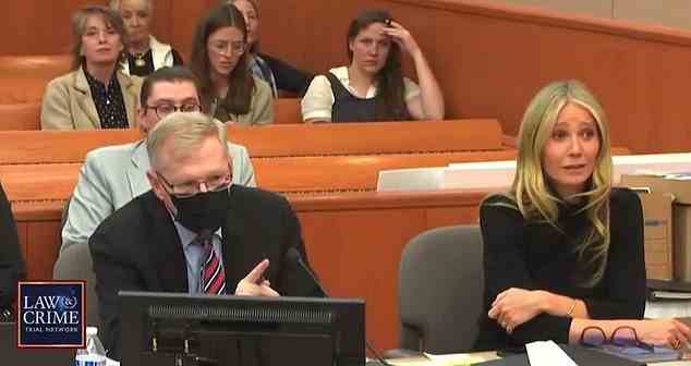Paltrow gives a stunned look at Sanderson before looking over at her attorney who called the testimony 'ridiculous.' The judge then told the jury to disregard Sanderson's words
