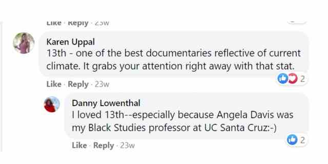 Richter Lowenthal schrieb, dass er einen Kurs bei Angela Davis an der University of California in Santa Cruz besucht habe.