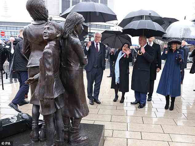 The King and Queen Consort were taken to the bronze Kindertransport memorial to mark the 85th anniversary of the first Kindertransport