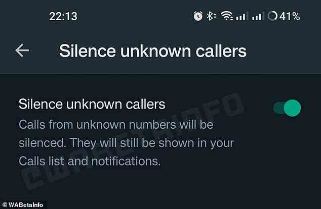 Vorschau: Durchgesickerter Screenshot zeigt, dass WhatsApp an einem Tool arbeitet, mit dem Benutzer unbekannte Anrufer zum Schweigen bringen können