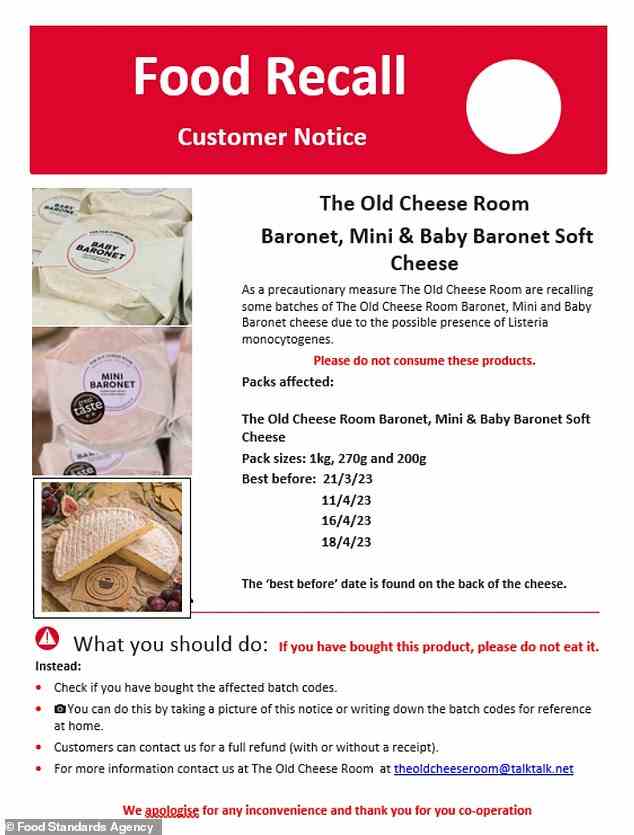 Lebensmittelsicherheits-Wachhunde haben für die von The Old Cheese Room hergestellten Produkte eine „Nicht essen“-Warnung angebracht