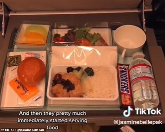 Jasmine said the food came 'pretty much immediately' after they'd reached altitude