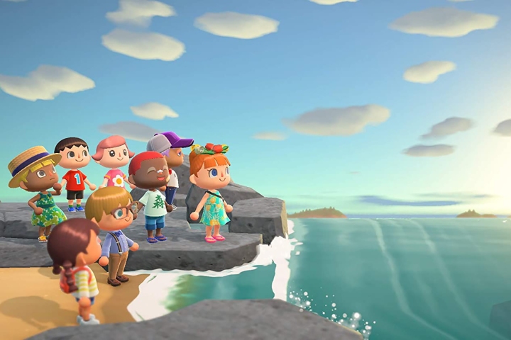 Menschen versammeln sich an einem Strand in Animal Crossing.