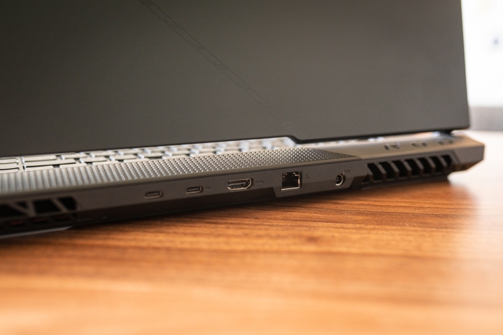 Ports on the back of the Asus ROG Strix Scar 17.