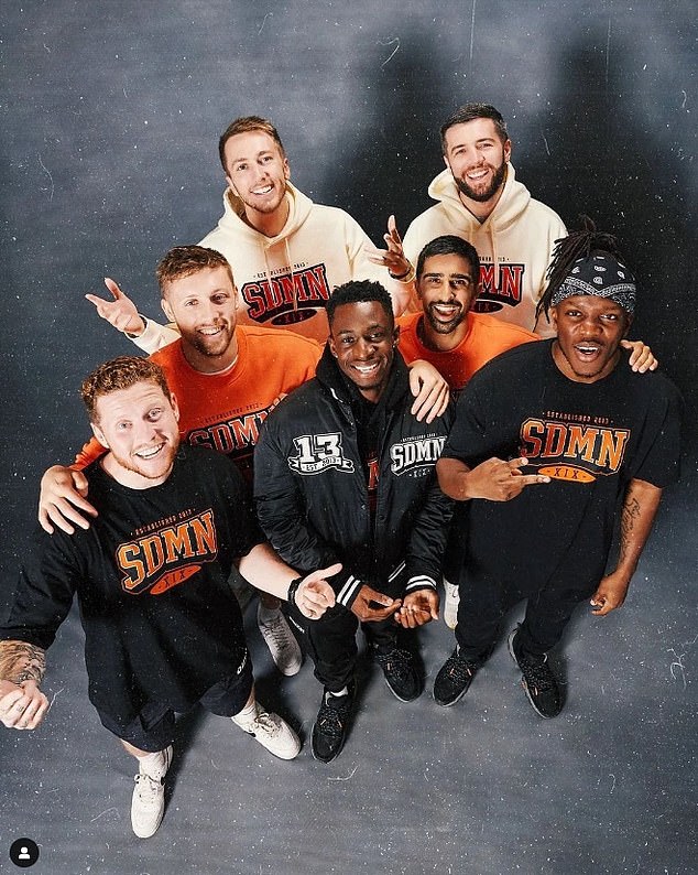 KSI (right) with the rest of the 'Sidemen' - who boast a collective social media following of over 50m and have gone from posting gaming videos filmed in their bedrooms to running multiple businesses