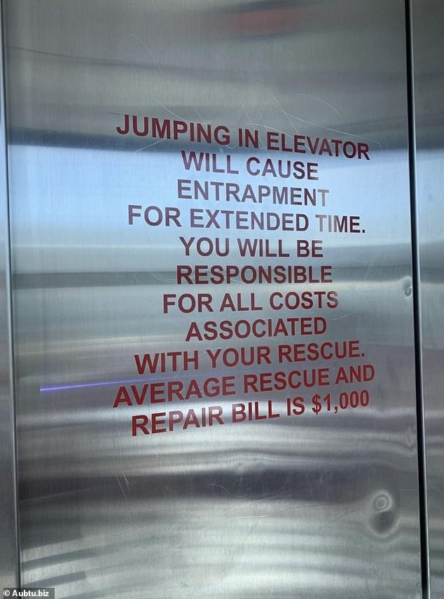 Falls Sie daran denken, in einen Aufzug zu springen, lesen Sie dieses Schild und warnen Sie davor