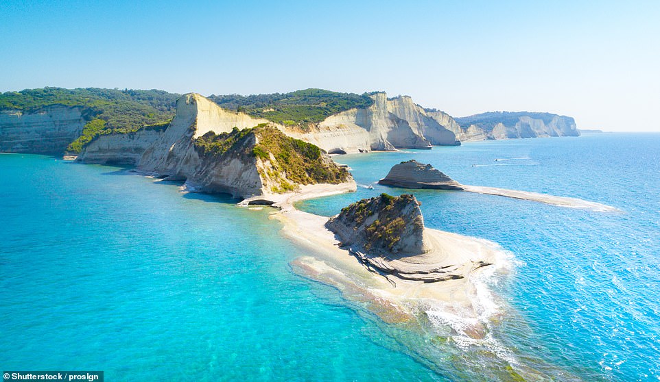 DRASTIS CAPE, CORFU: The book says: 'Though foot access to this wind-sculpted cape is prohibited, the evening light on its limestone arcs is magnificent.' You can take a boat tour around the cape from a natural harbour nearby, the book adds. Coordinates: 39.7984, 19.6741