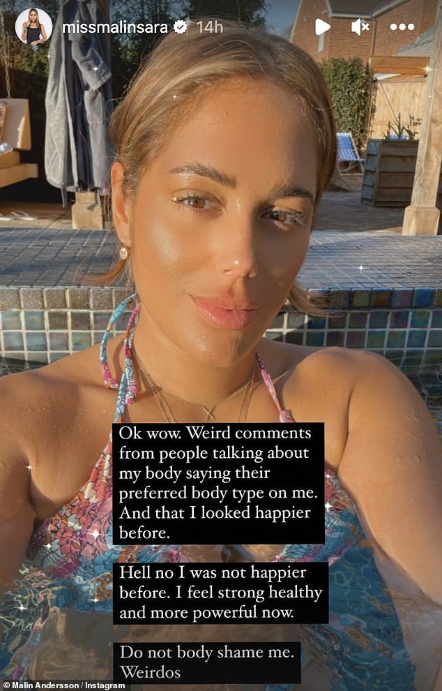 Bikini-Schnappschüsse: Der ehemalige Love Island-Star, 30, schlug zurück, nachdem sie am Freitag auf Instagram gegangen war, um eine Reihe von Bildern von sich selbst zu teilen, die in einem blau und rosa gemusterten Bikini posieren