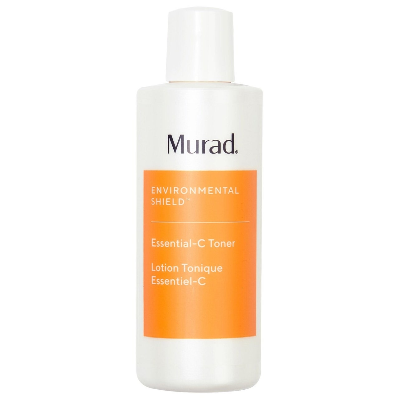 Murad Essential-C Toner, weiße Flasche mit orangefarbenem Etikett auf weißem Hintergrund