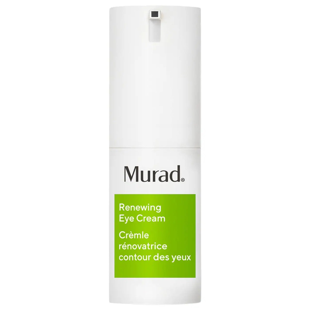 Murad Renewing Eye Cream weiße Flasche mit hellgrünem Etikett auf weißem Hintergrund