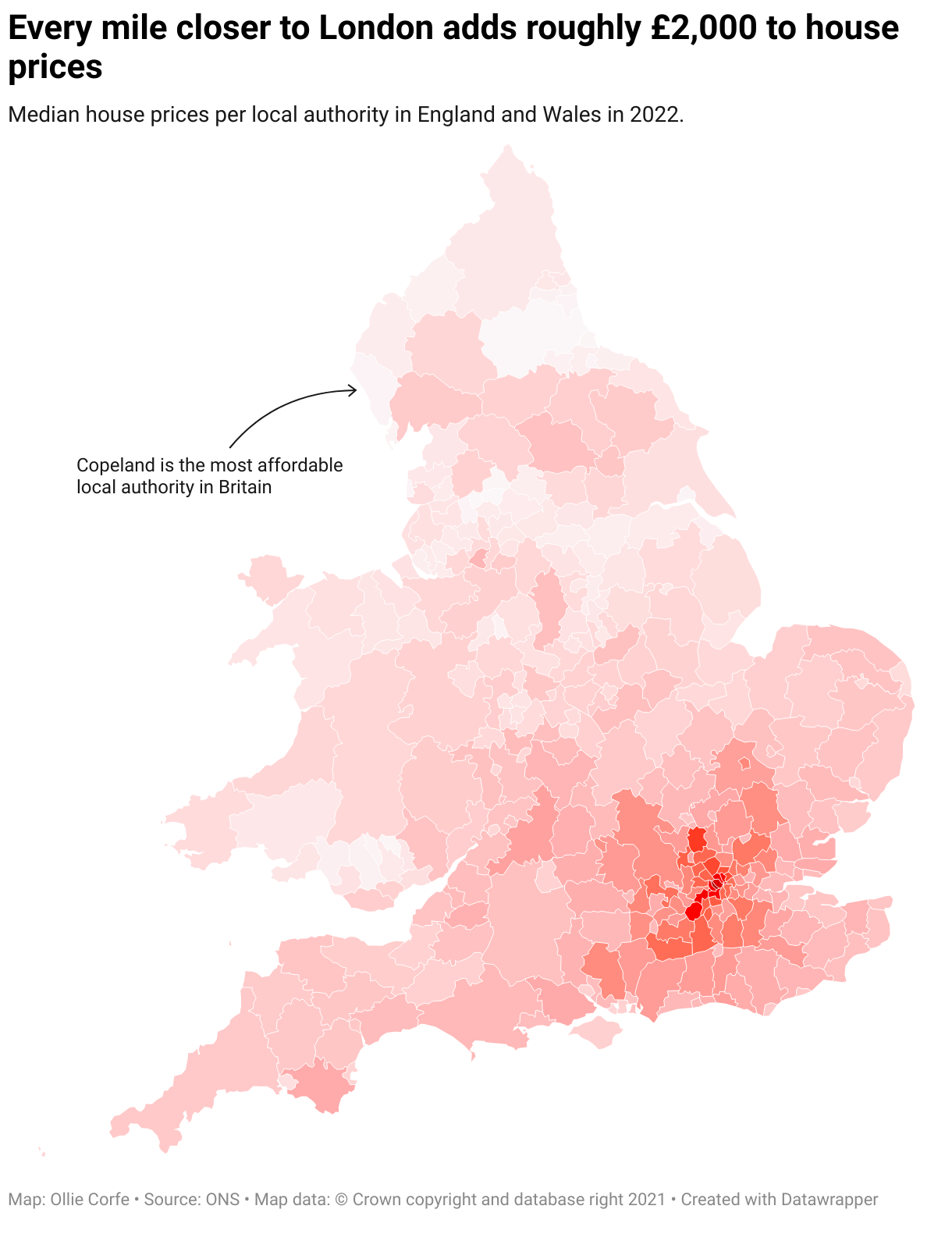 Mittlere Immobilienpreise pro Gemeinde in Großbritannien.