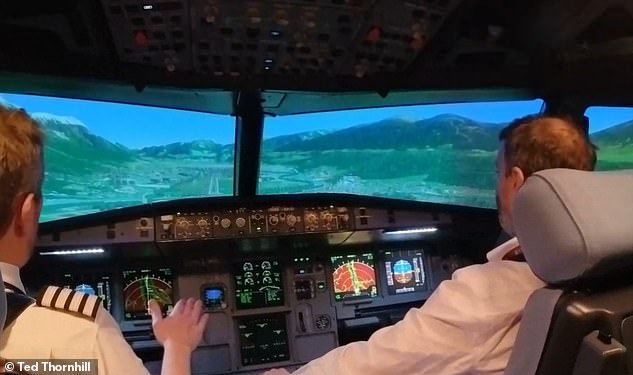 Sim city: Captain Lynch briefs Ted on landing the A320 at Innsbruck