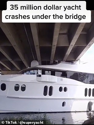 Ein weiteres von @superyacht gepostetes Video zeigt eine 35-Millionen-Dollar-Superyacht, die unter einer Brücke fährt, die dafür zu niedrig ist, was einen Kratzer unvermeidlich macht