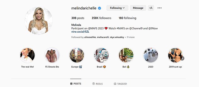 Seit die 10. Staffel im Januar ausgestrahlt wurde, hat die 32-jährige Melinda ihre Instagram-Follower von 150.000 auf 358.000 mehr als verdoppelt