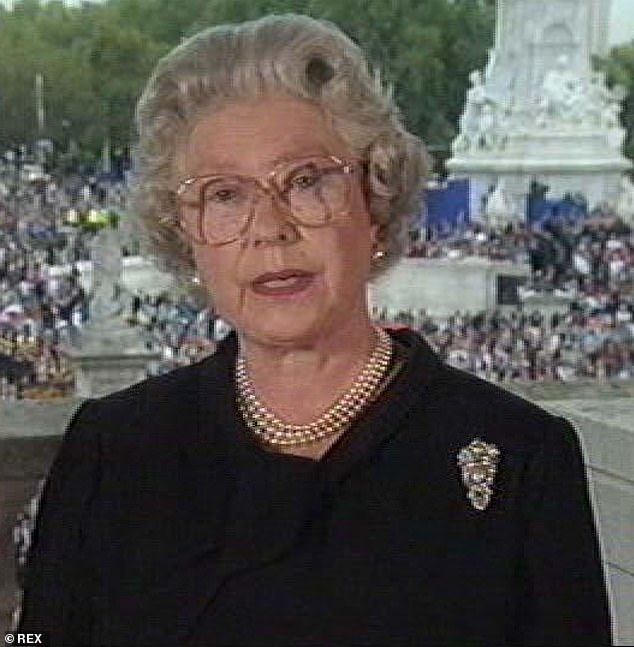 A new docuseries about the Royal Family has claimed Queen Elizabeth II (pictured delivering a speech about the death of Diana in 1997) didn't want to be 'pushed around' by the British public after Princess Diana's death - and 'behaved as any grandmother would have'
