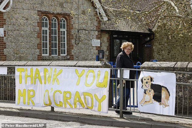 A sign saying 'Thank you Mr O'Grady' has been placed outside Adlington Primary School