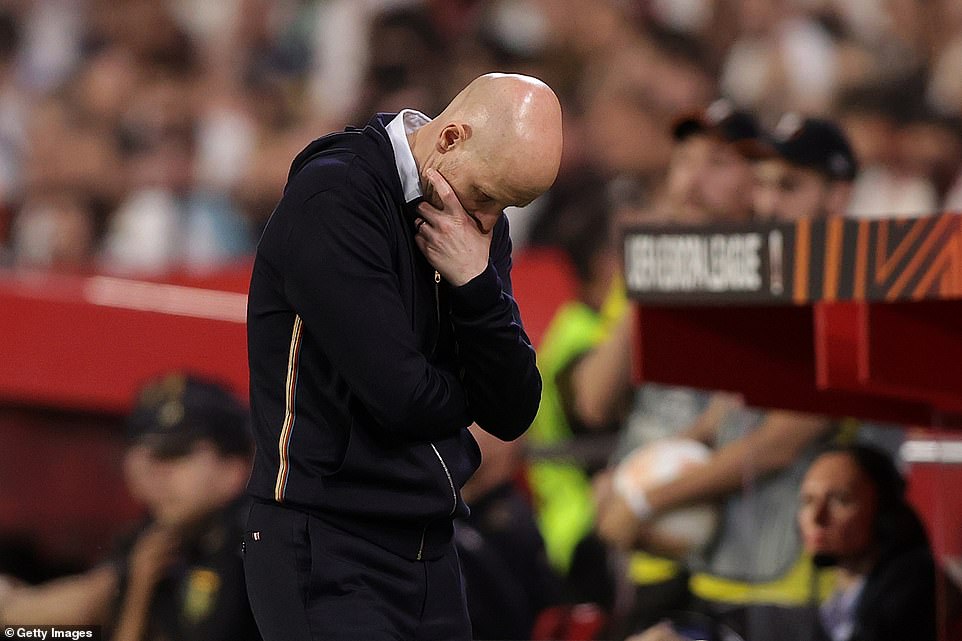 United-Trainer Erik ten Hag konnte kaum zusehen, wie seine Mannschaft nach einem Fehlerkatalog in Sevilla implodierte