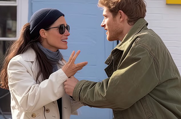Midjourney AI casts Harry and Meghan in the classic Notting Hill scene where Hugh Grant first meets Juliia Roberts... but bizarrely Meghan appears to be making the Vulcan salute, perhaps hoping their love with live long, and prosper.