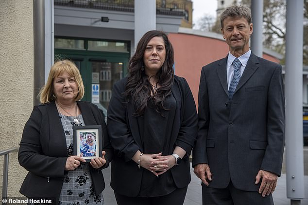 Charlotte with patents Richard and AnneWright at a revised inquest into the death of her husband Stephen