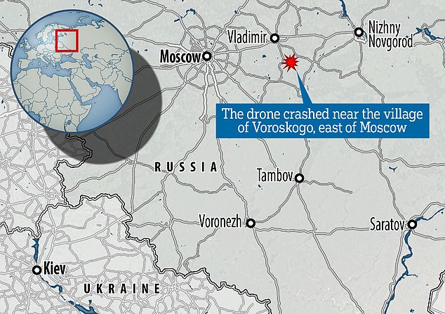 Die mit 17 Kilogramm C4-Plastiksprengstoff beladene UJ-22-Drohne stürzte am Sonntag im Dorf Voroskogo ab