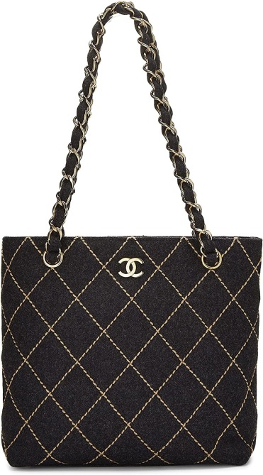 Chanel Pre-Loved Grey Quilted Wool Wild Stitch Tote Amazon